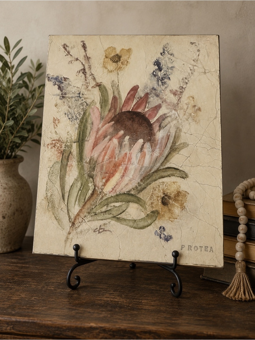 Protea Botanical  Art - Pink & Green Floral
